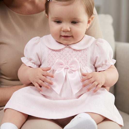 Baby Girl Pink Waffle Smocked Puff Dress "2604"