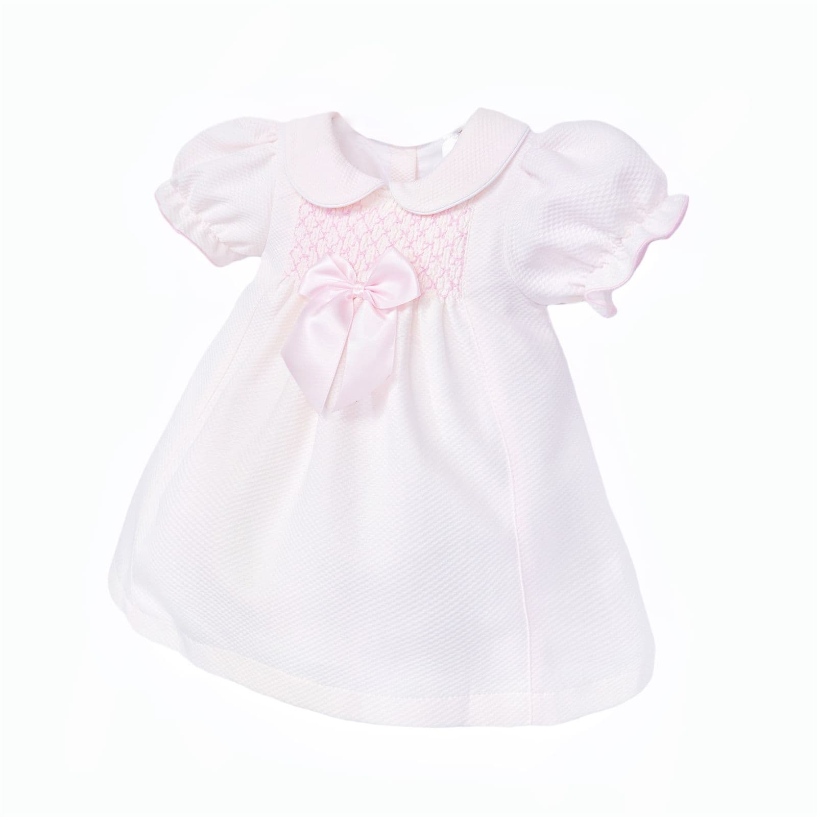 Baby Girl Pink Waffle Smocked Puff Dress "2604"