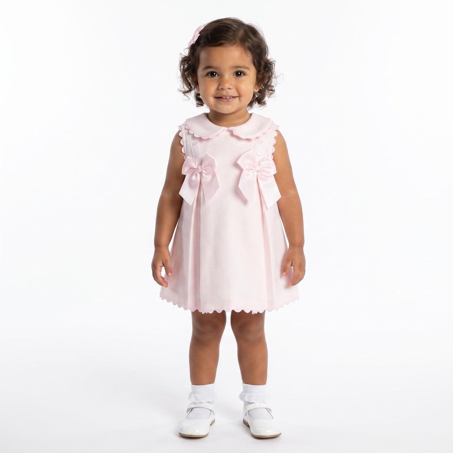 Baby Girl Pink Waffle with Pink Bow Dress "2603"