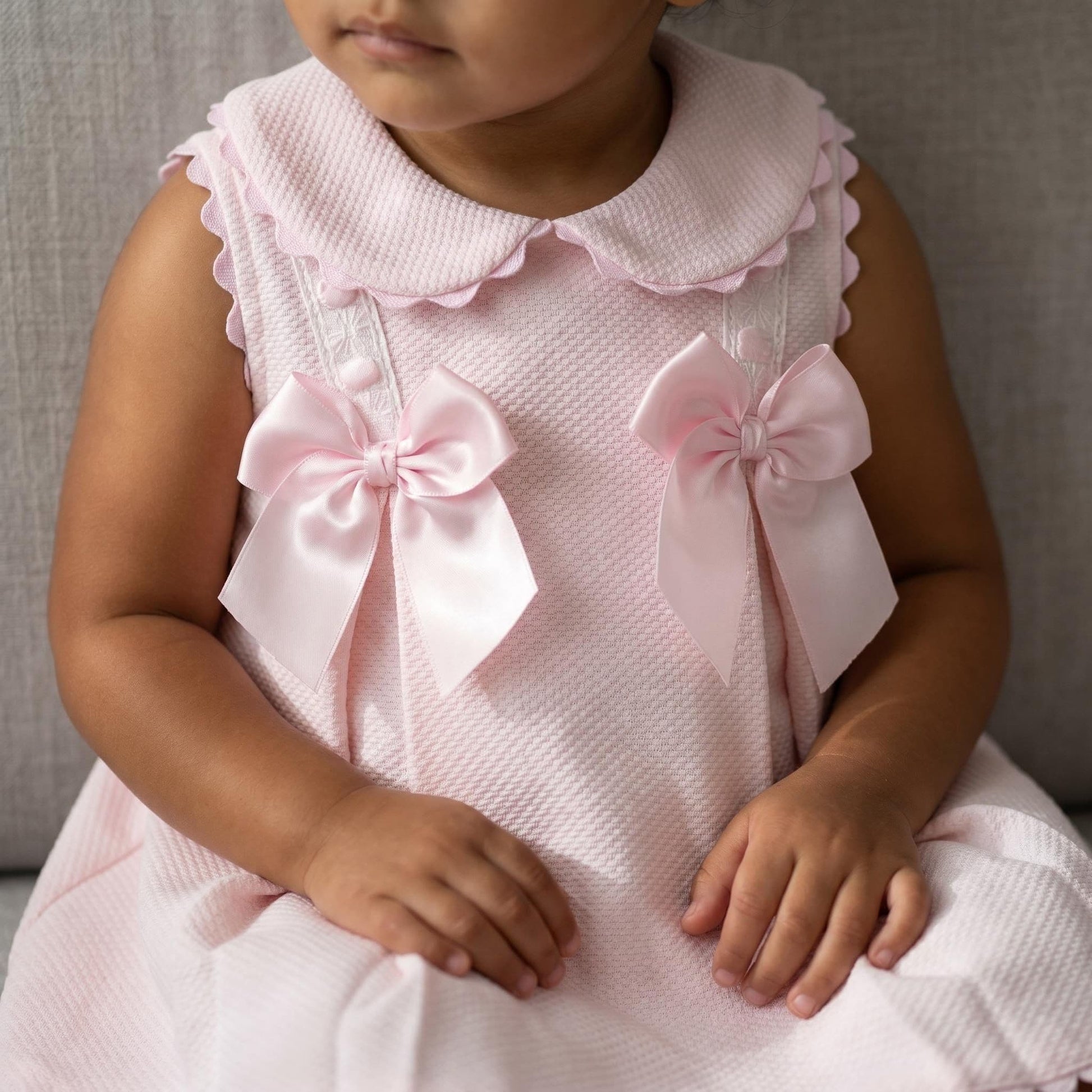 Baby Girl Pink Waffle with Pink Bow Dress "2603"