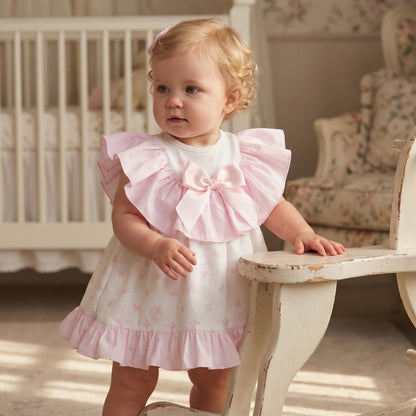 Baby Girl Pink White Bow Print Collar Dress with Pants "MYD26028"