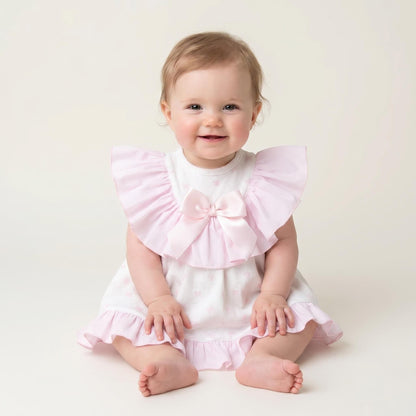 Baby Girl Pink White Bow Print Collar Dress with Pants "MYD26028"