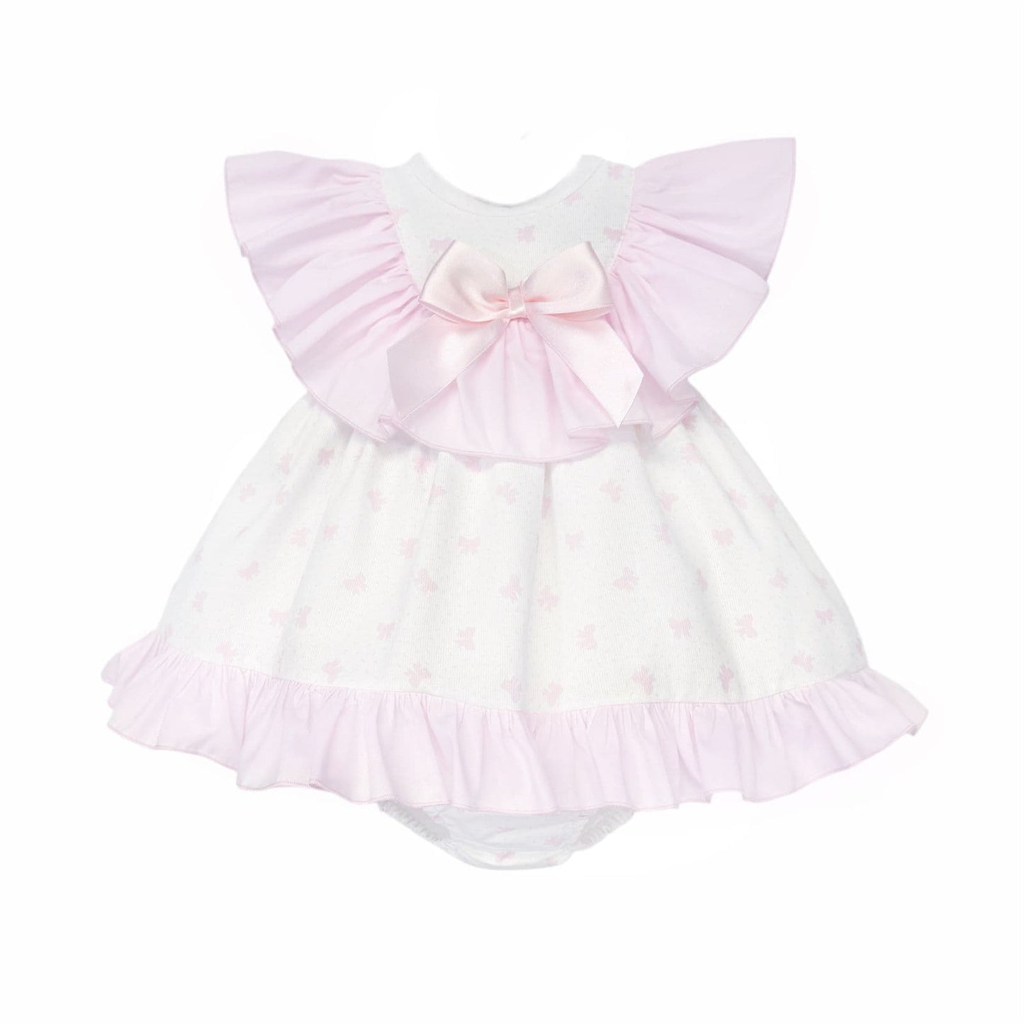 Baby Girl Pink White Bow Print Collar Dress with Pants "MYD26028"