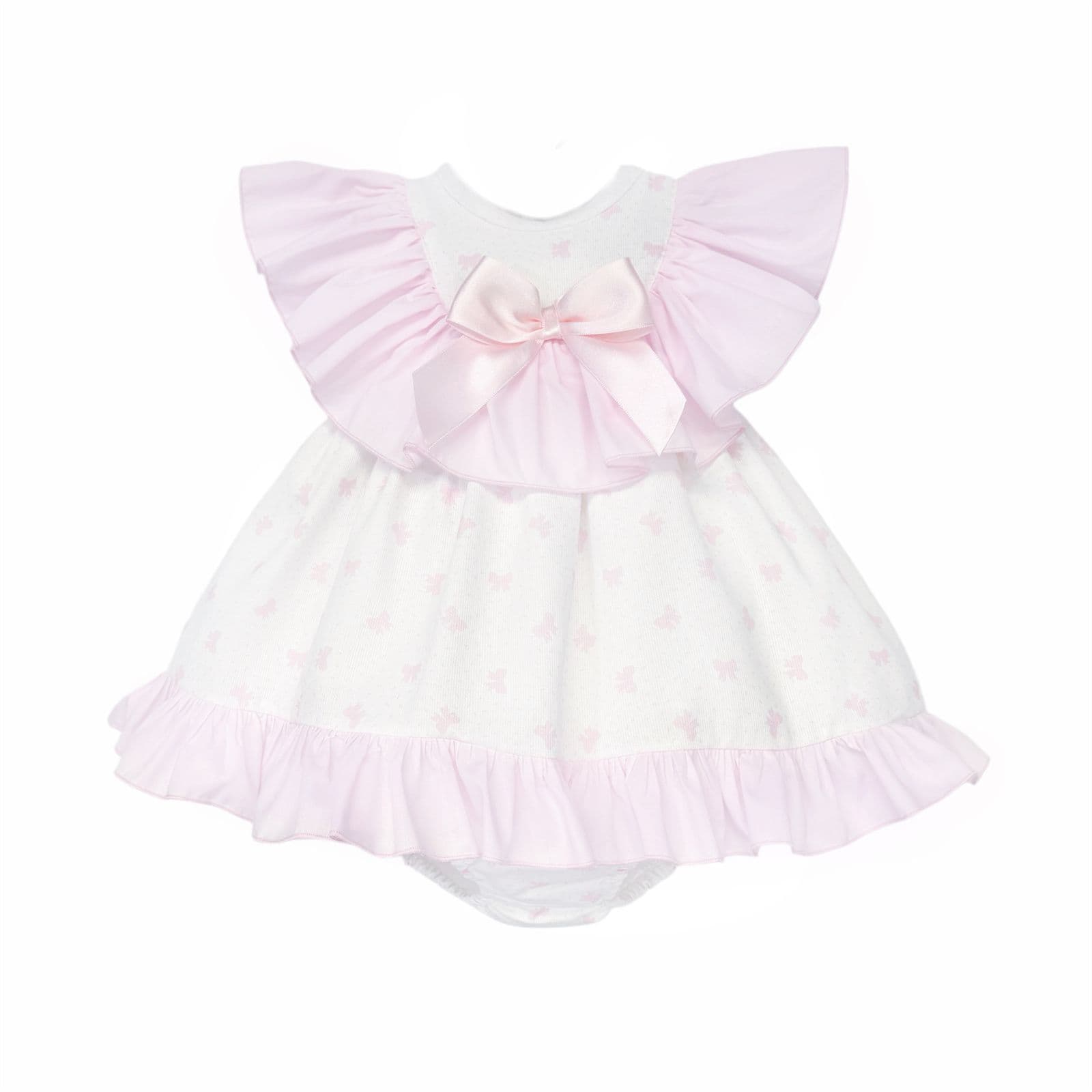 Baby Girl Pink White Bow Print Collar Dress with Pants "MYD26028"
