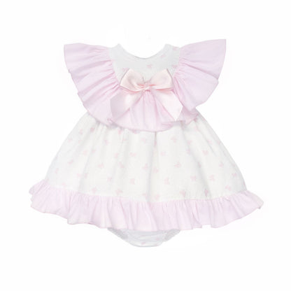 Baby Girl Pink White Bow Print Collar Dress with Pants "MYD26028"
