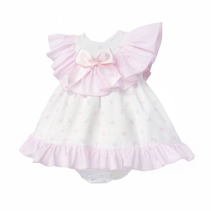Baby Girl Pink White Bow Print Collar Dress with Pants "MYD26028"