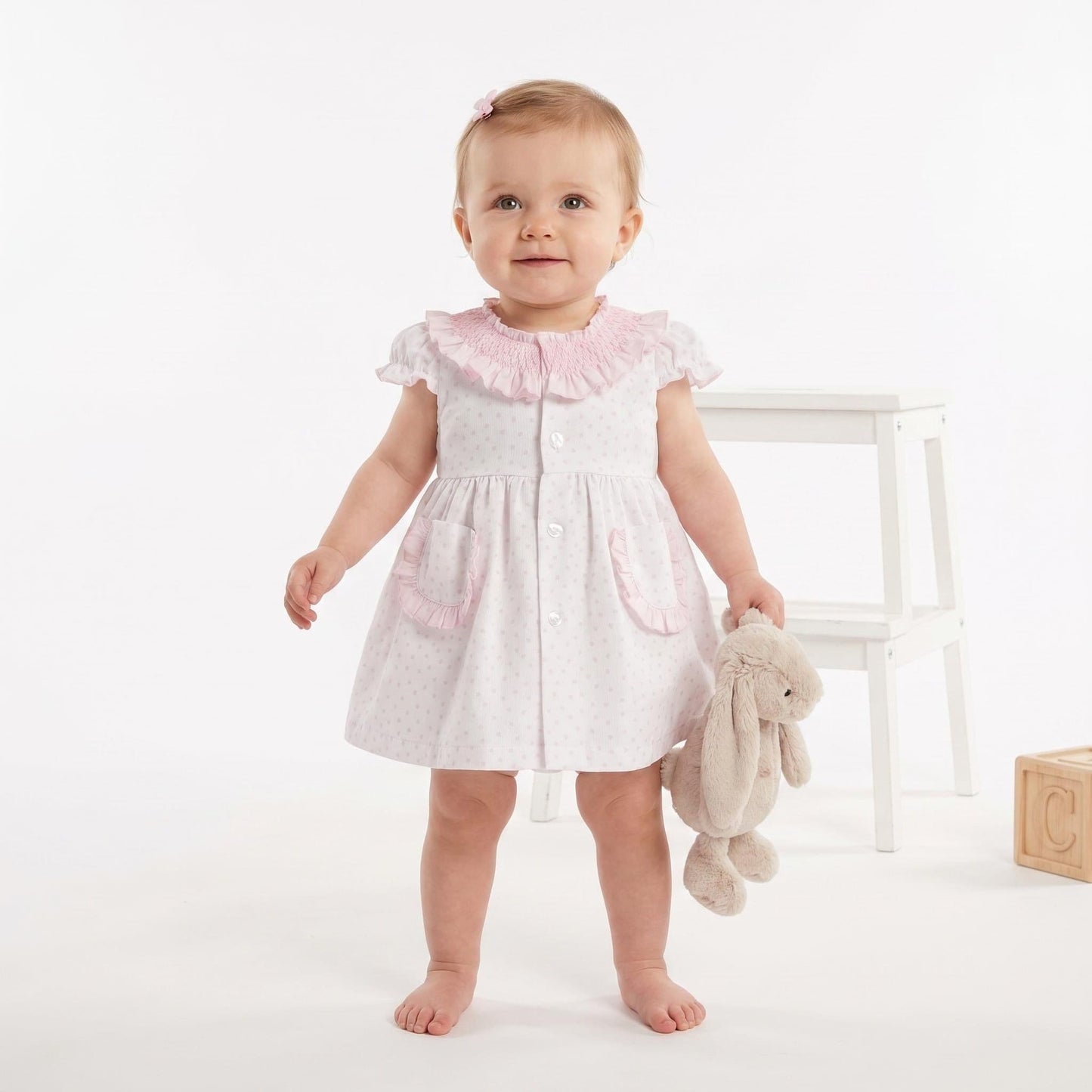 Baby Girl Pink White Bow Print Dress with Pants "MYD26021"