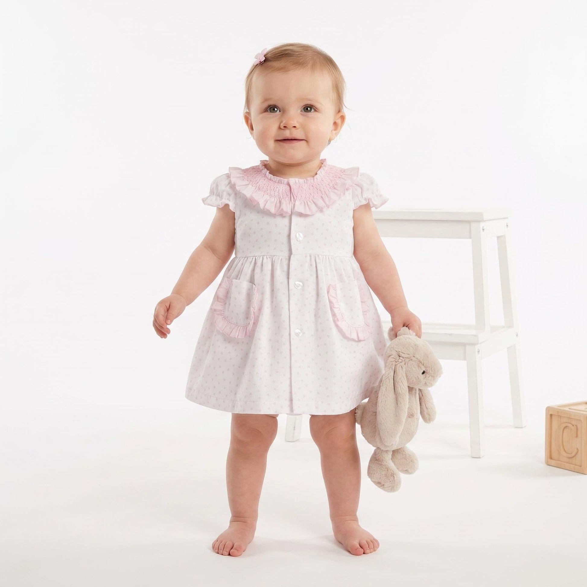 Baby Girl Pink White Bow Print Dress with Pants "MYD26021"
