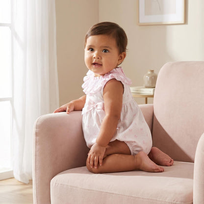Baby Girl Pink White Bow Print Romper "MYD26029"