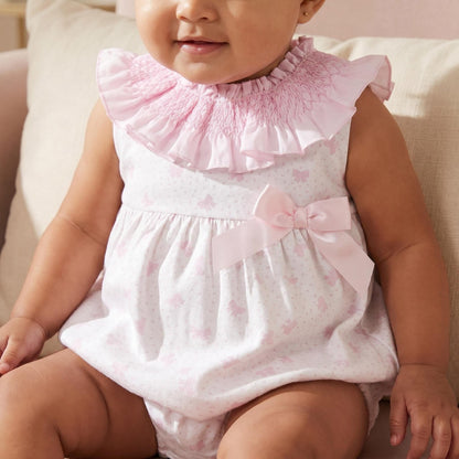 Baby Girl Pink White Bow Print Romper "MYD26029"