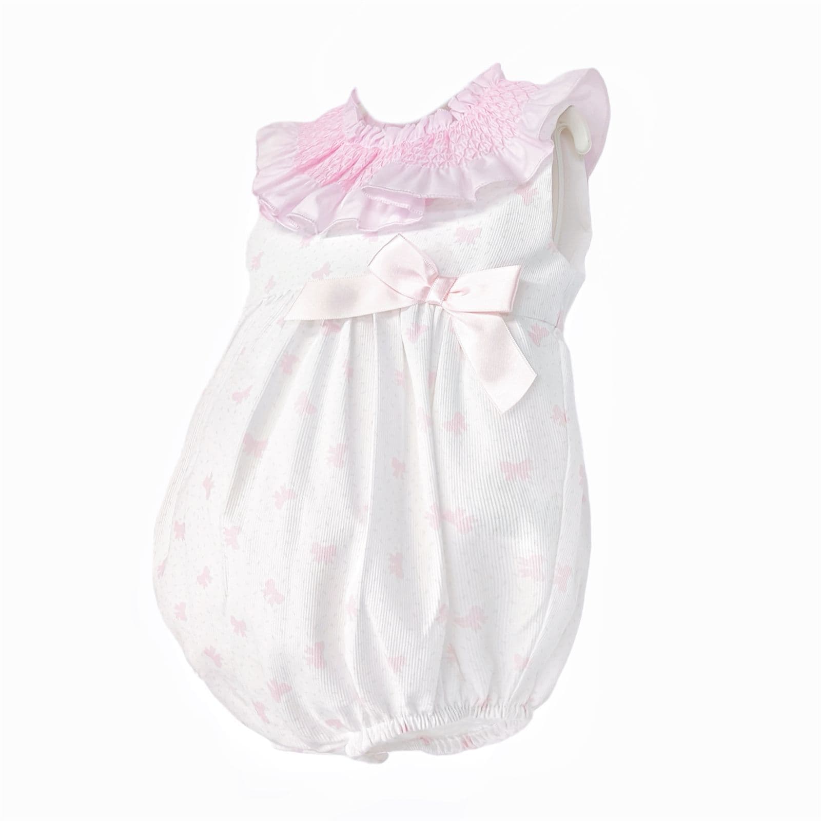 Baby Girl Pink White Bow Print Romper "MYD26029"