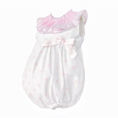 Baby Girl Pink White Bow Print Romper "MYD26029"