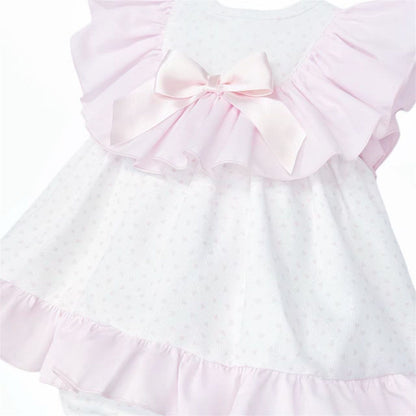 Baby Girl Pink White Heart Print Collar Dress with Pants "MYD26022"