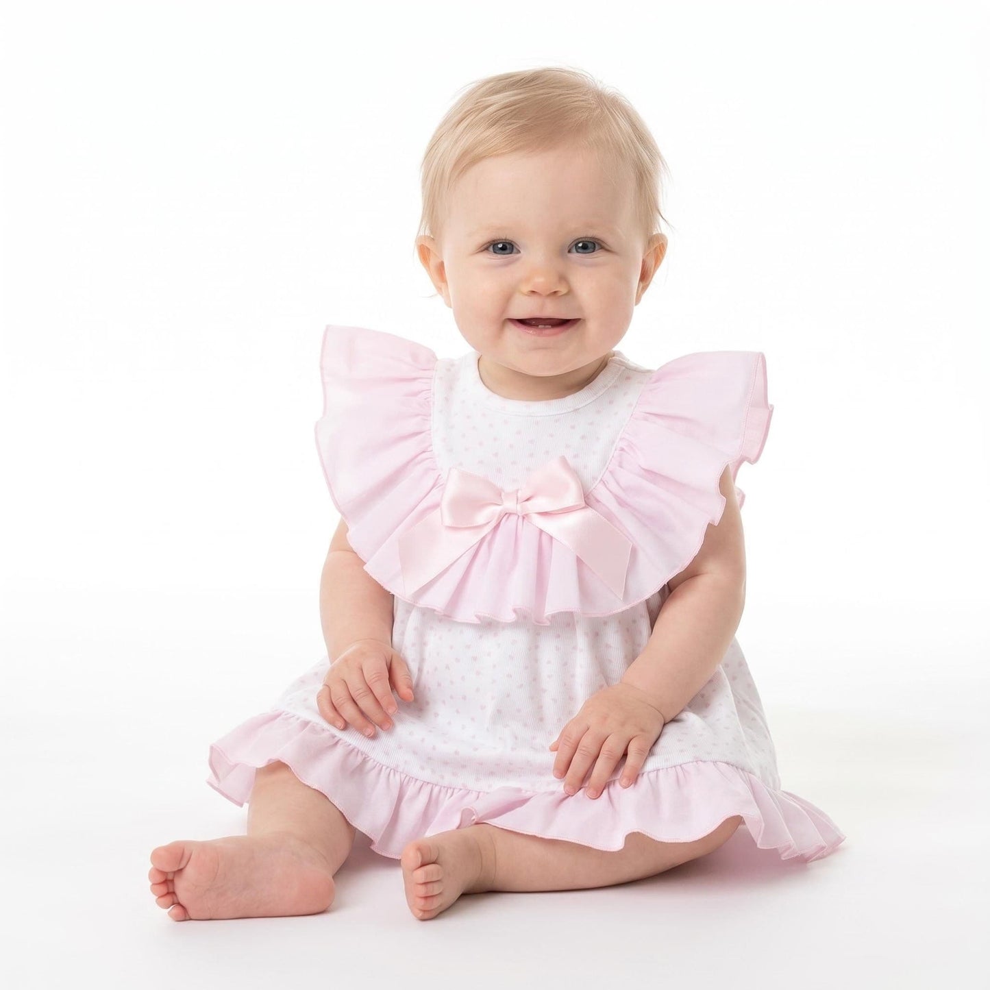 Baby Girl Pink White Heart Print Collar Dress with Pants "MYD26022"