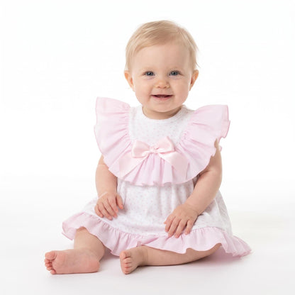Baby Girl Pink White Heart Print Collar Dress with Pants "MYD26022"