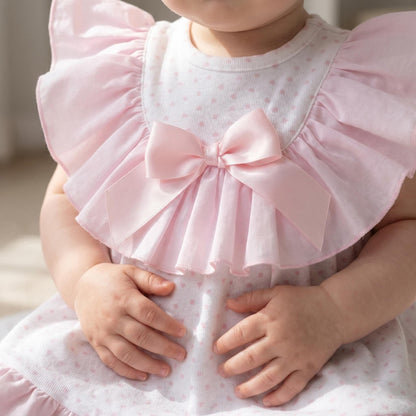 Baby Girl Pink White Heart Print Collar Dress with Pants "MYD26022"