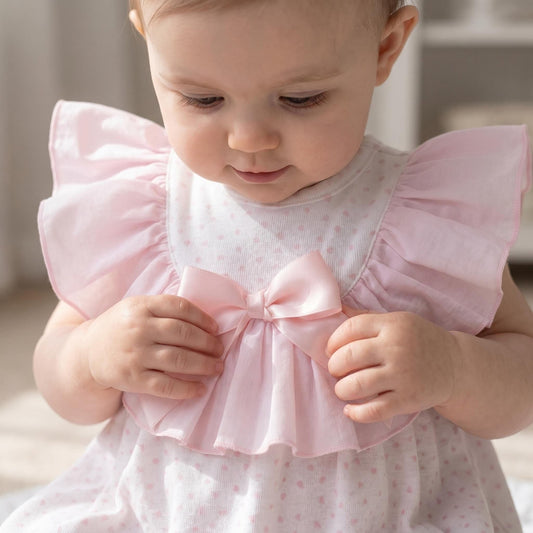 Baby Girl Pink White Heart Print Collar Dress with Pants "MYD26022"