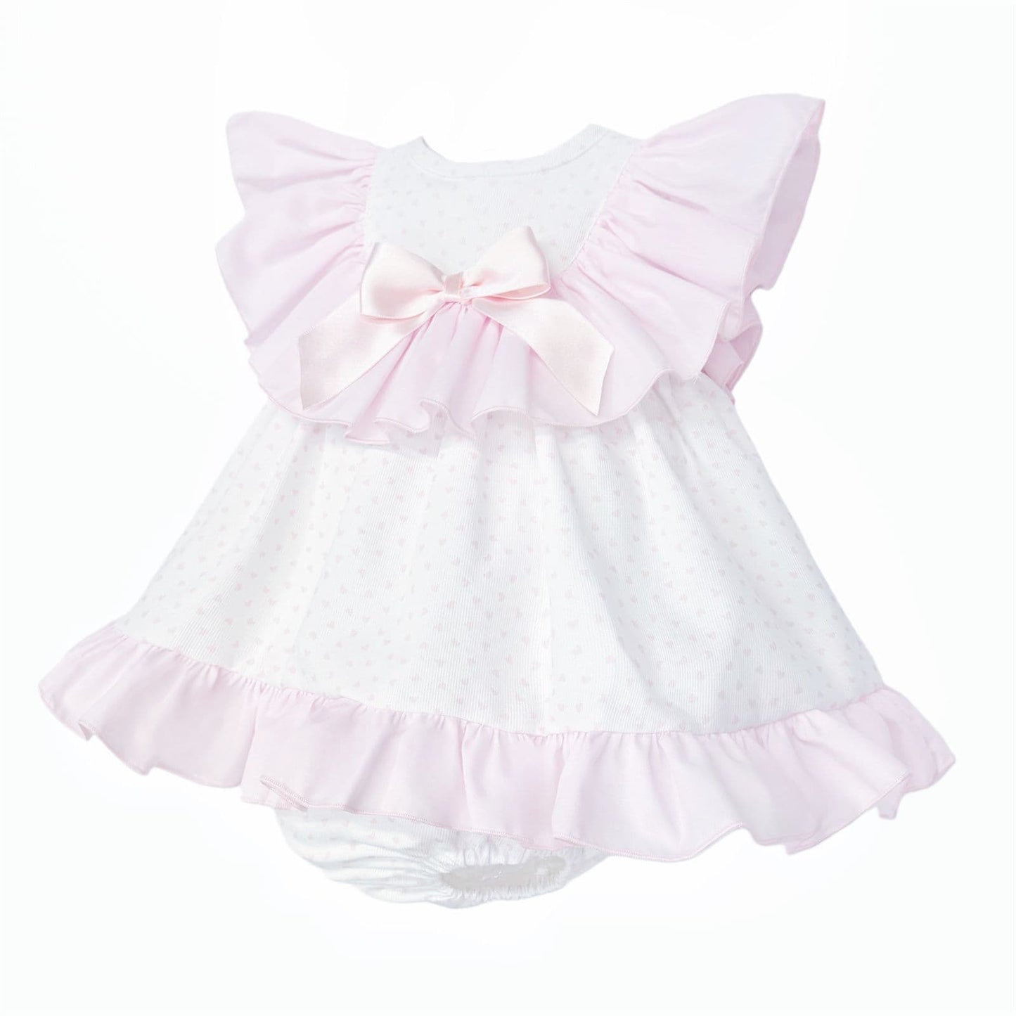 Baby Girl Pink White Heart Print Collar Dress with Pants "MYD26022"