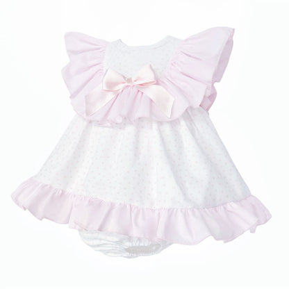 Baby Girl Pink White Heart Print Collar Dress with Pants "MYD26022"
