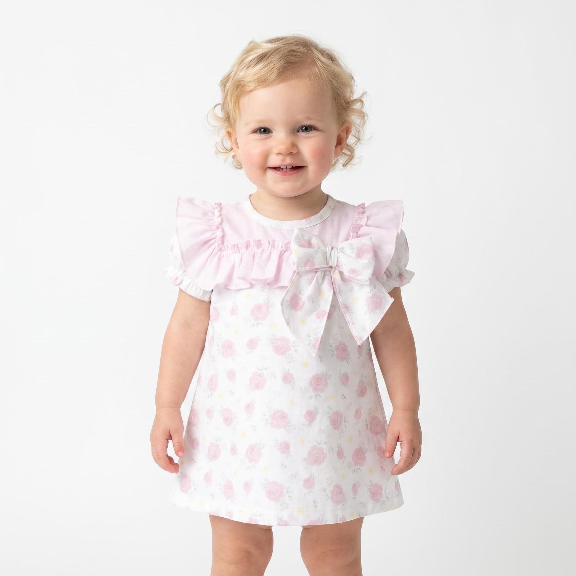 Baby Girl Pink White Rose Collar Dress with Pants "MYD26041"