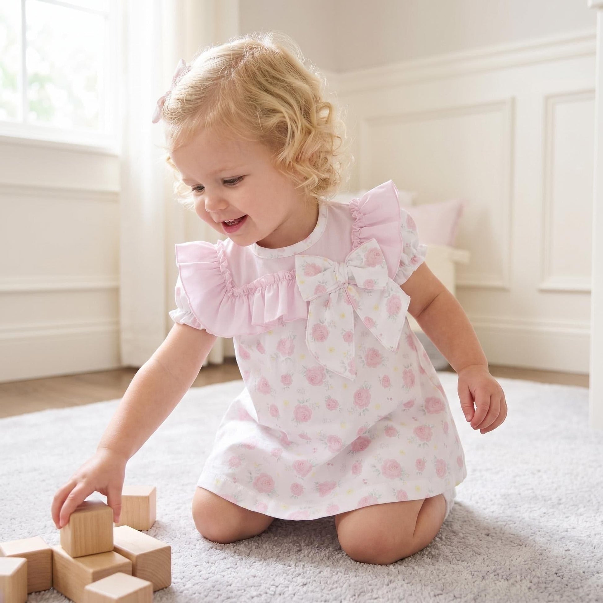 Baby Girl Pink White Rose Collar Dress with Pants "MYD26041"