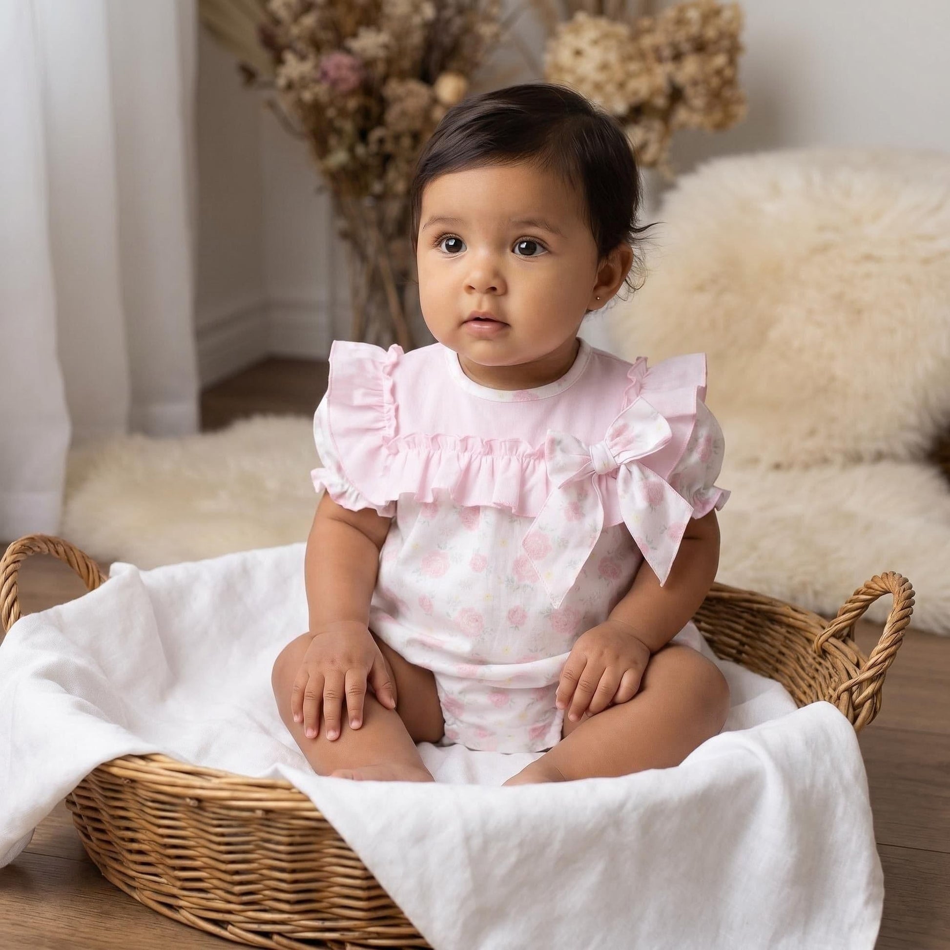 Baby Girl Pink White Rose Collar Romper "MYD26042"