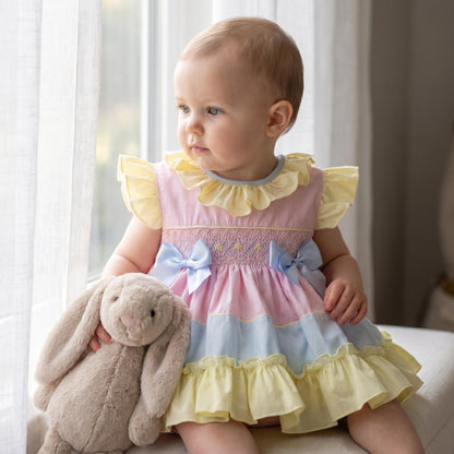 Baby Girl Rainbow Cotton Hand Smocked Dress with Knickers "2510"