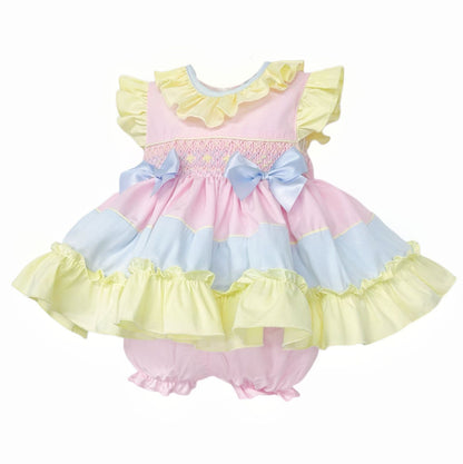 Baby Girl Rainbow Cotton Hand Smocked Dress with Knickers "2510"