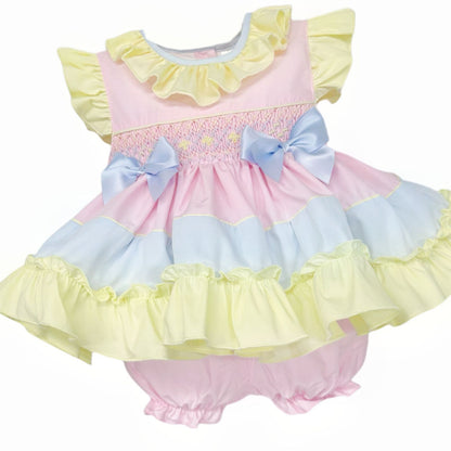 Baby Girl Rainbow Cotton Hand Smocked Dress with Knickers "2510"