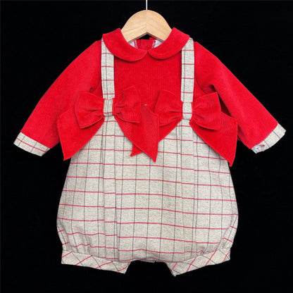 Baby Girl Red Grey Checked Bodysuit with Bow Tartan "MYD108"