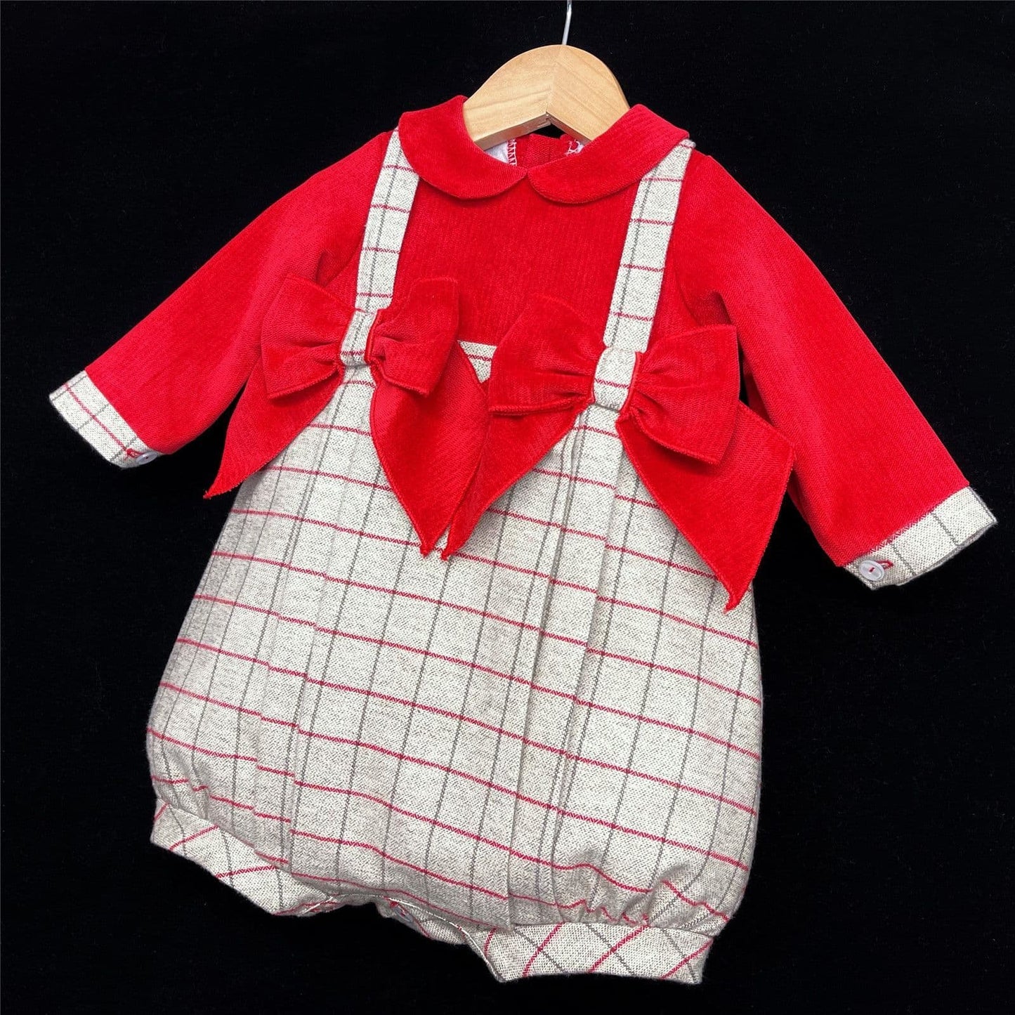 Baby Girl Red Grey Checked Bodysuit with Bow Tartan "MYD108"