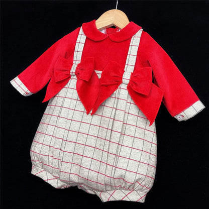 Baby Girl Red Grey Checked Bodysuit with Bow Tartan "MYD108"