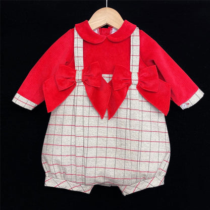 Baby Girl Red Grey Checked Bodysuit with Bow Tartan "MYD108"
