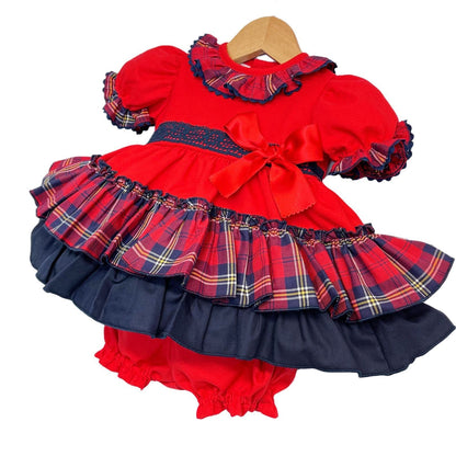 Baby Girl Red Tartan Puff Ball Dress Knicker Set "MYD224"