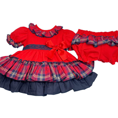 Baby Girl Red Tartan Puff Ball Dress Knicker Set "MYD224"