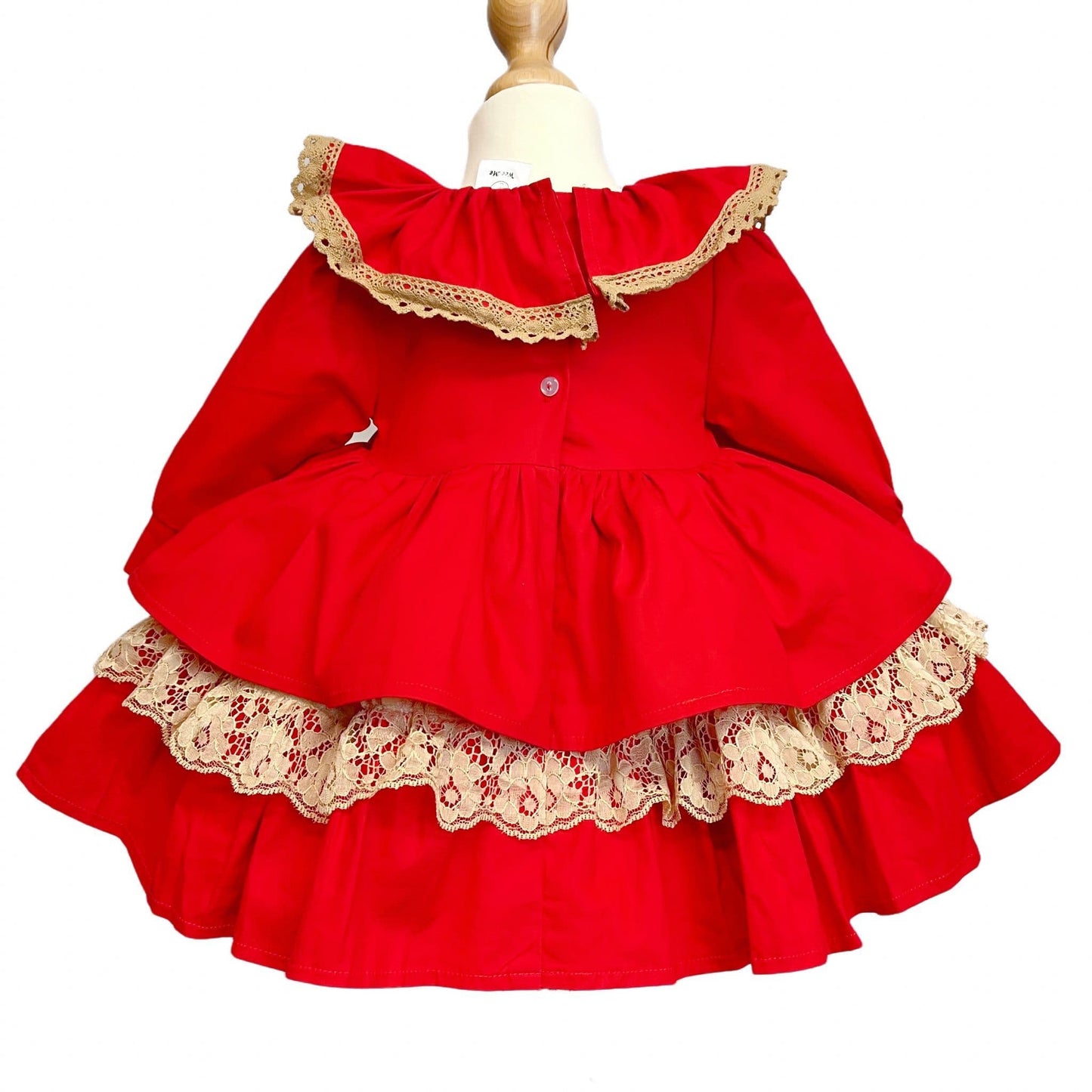 Baby Girl Red with Gold Puff Bow Lace Dress Satin Bows "1957-2"