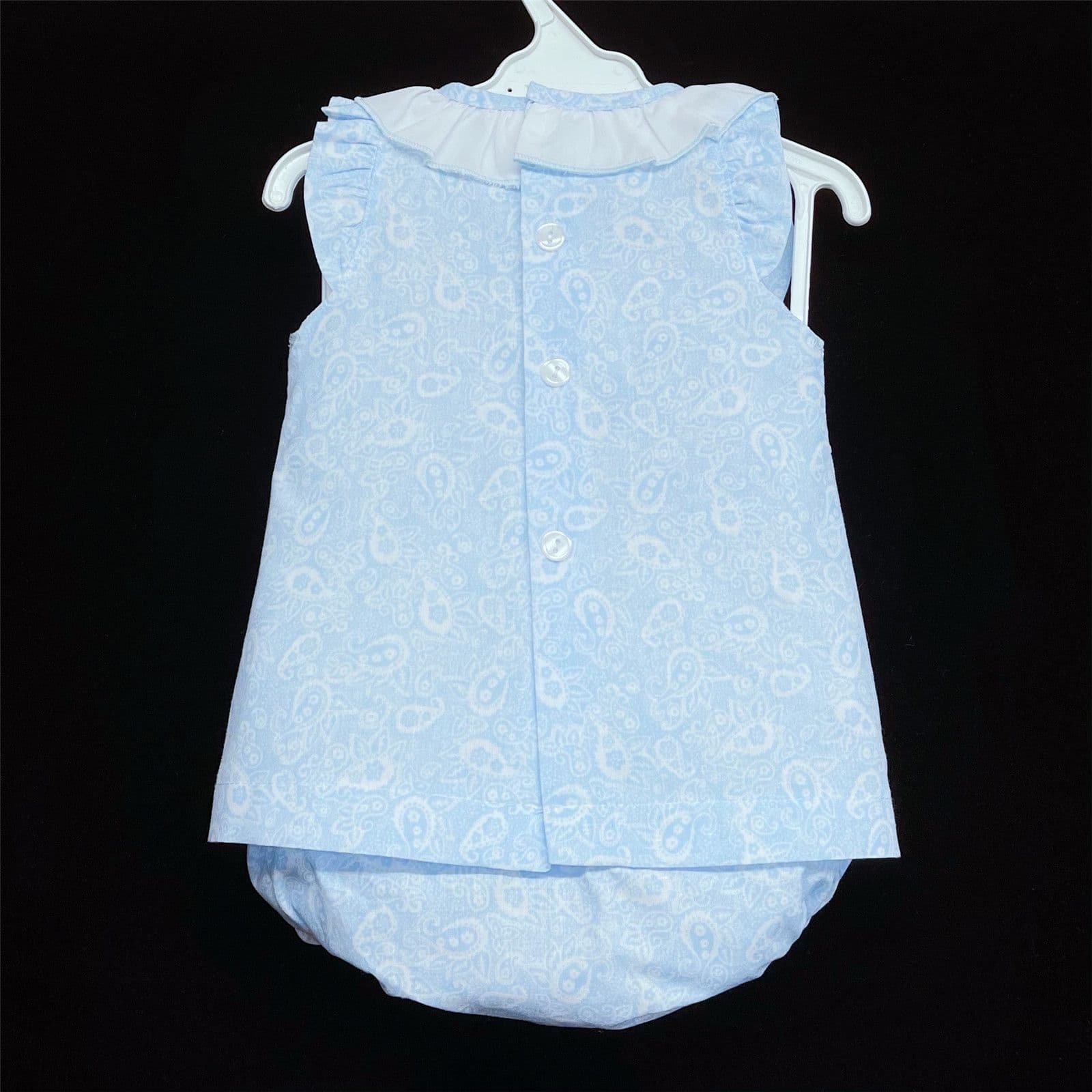 Baby Girl Spanish Blue Floral A Line Dress Ribbon Insert Lace Satin Bow Pants Set "MYD366B"