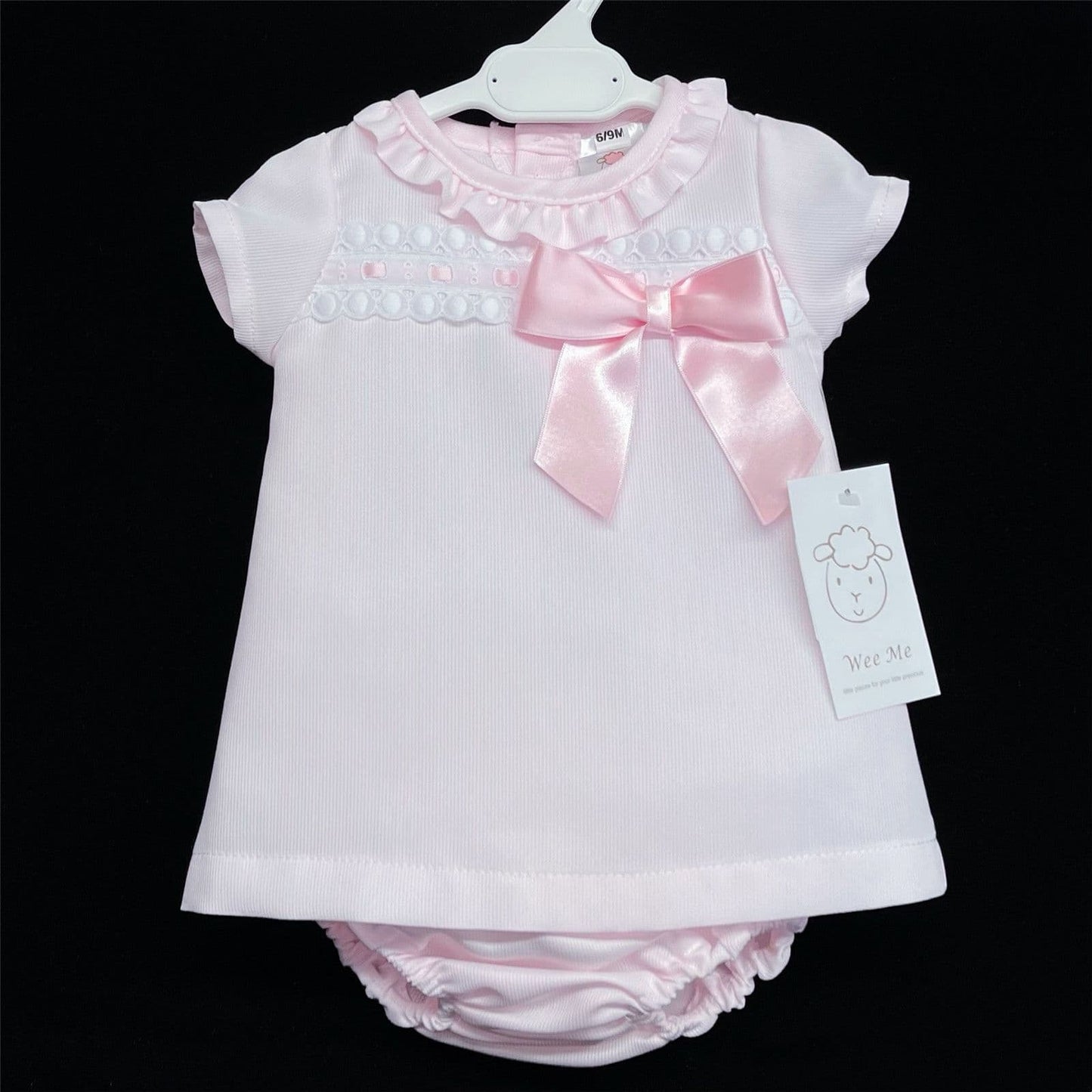 Baby Girl Spanish Pink A Line Dress Ribbon Insert Lace Satin Bow Pants Set "MYDA603"