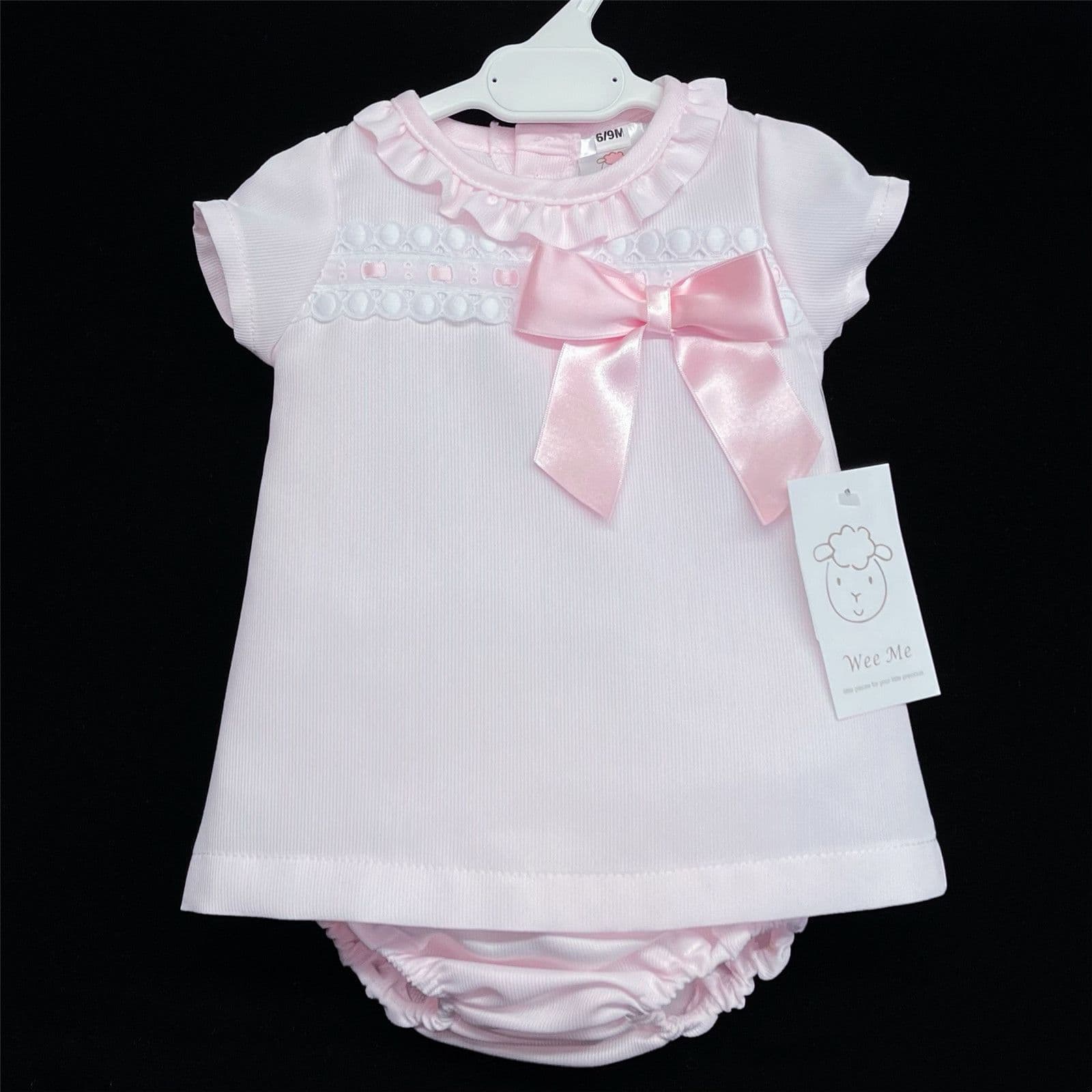 Baby Girl Spanish Pink A Line Dress Ribbon Insert Lace Satin Bow Pants Set "MYDA603"