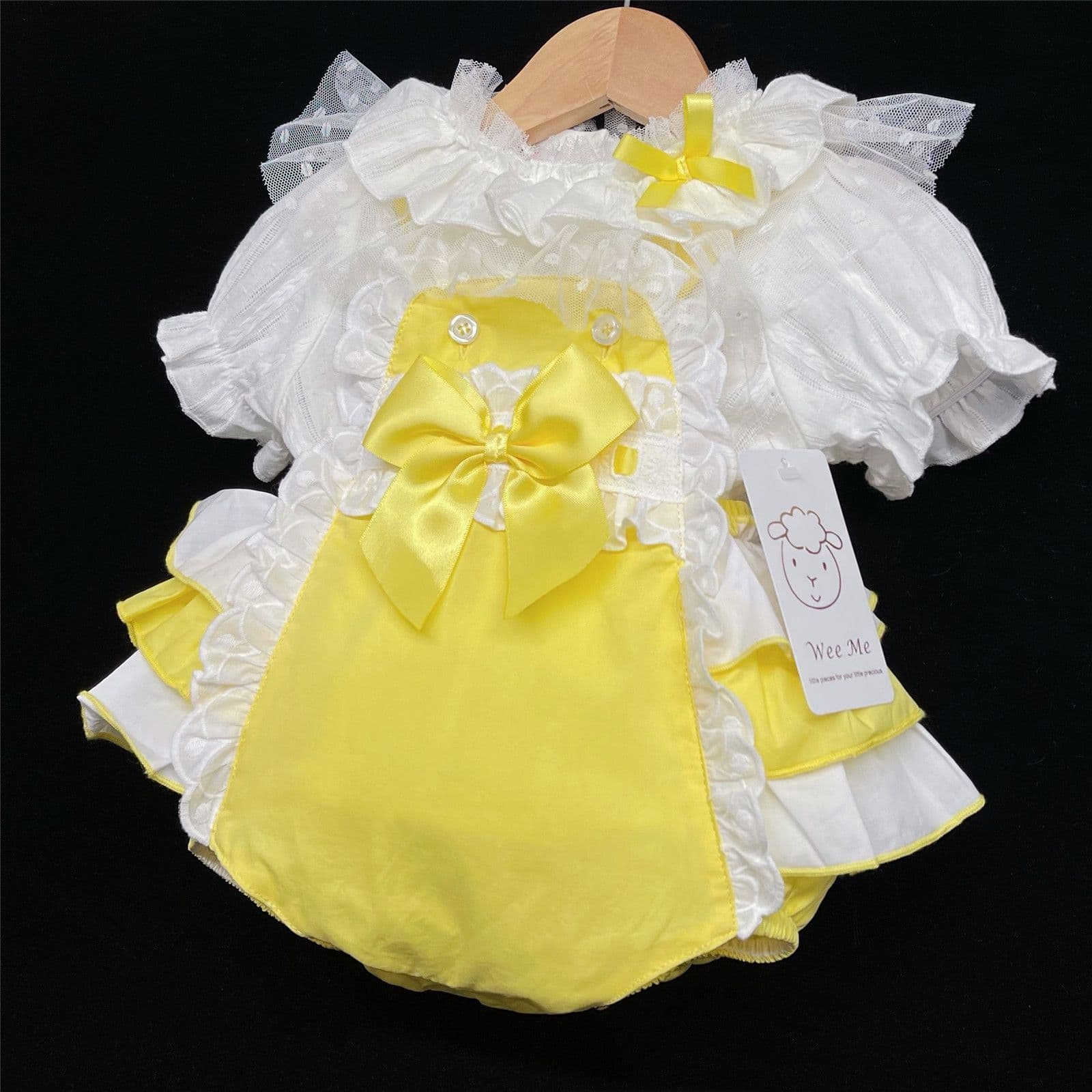 Baby Girl Spanish Yellow Frilly Back Romper Suit Lace Details "2038 Yellow"