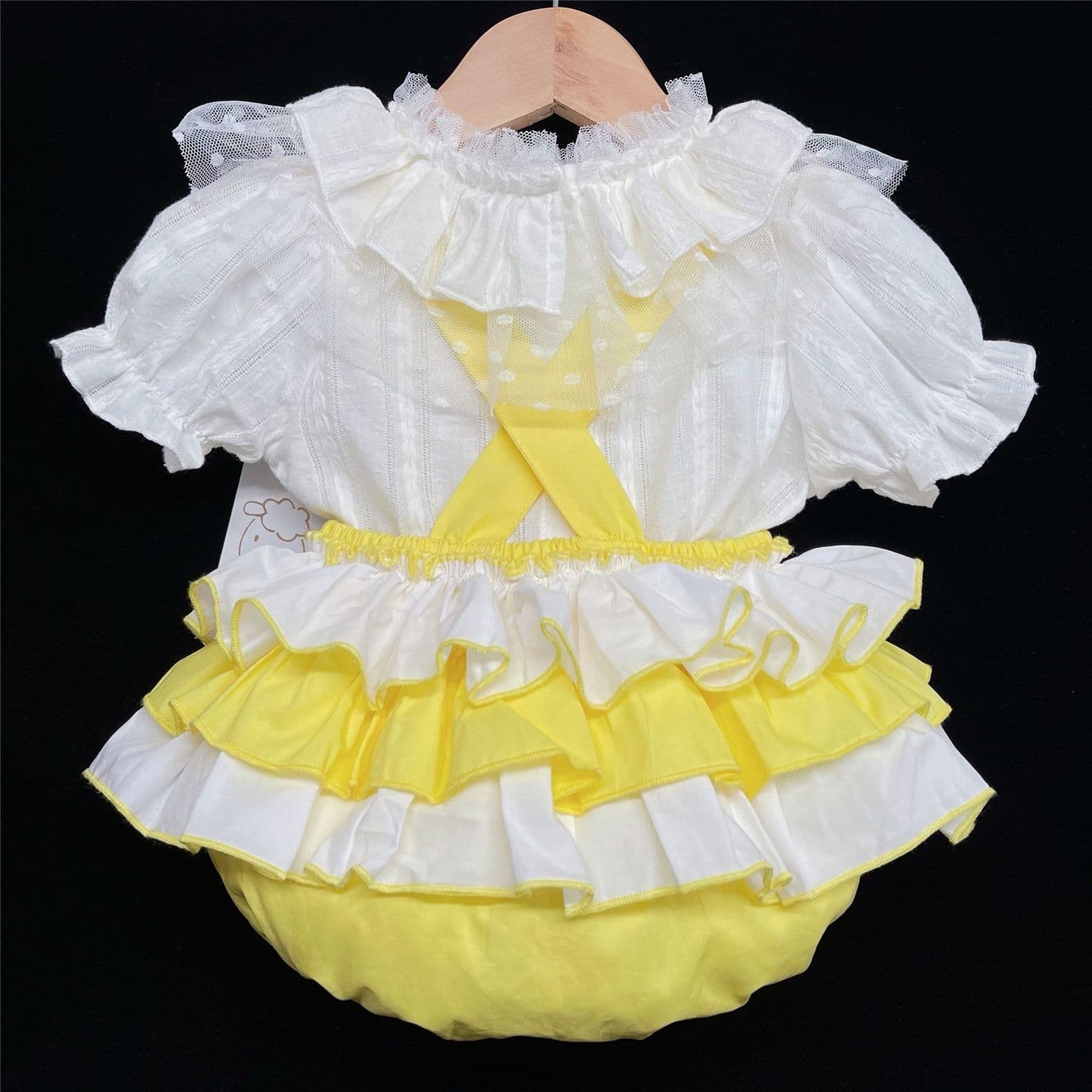 Baby Girl Spanish Yellow Frilly Back Romper Suit Lace Details "2038 Yellow"
