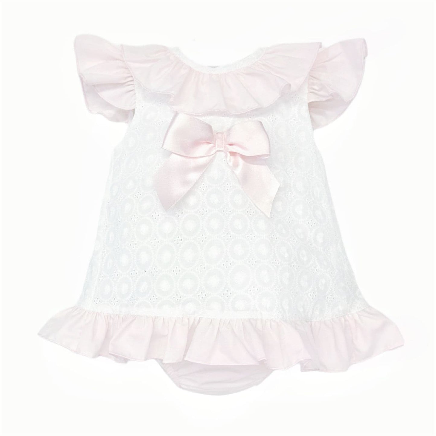 Baby Girl White Cotton Embroidery Open Back Dress with Pants "MYD25053"
