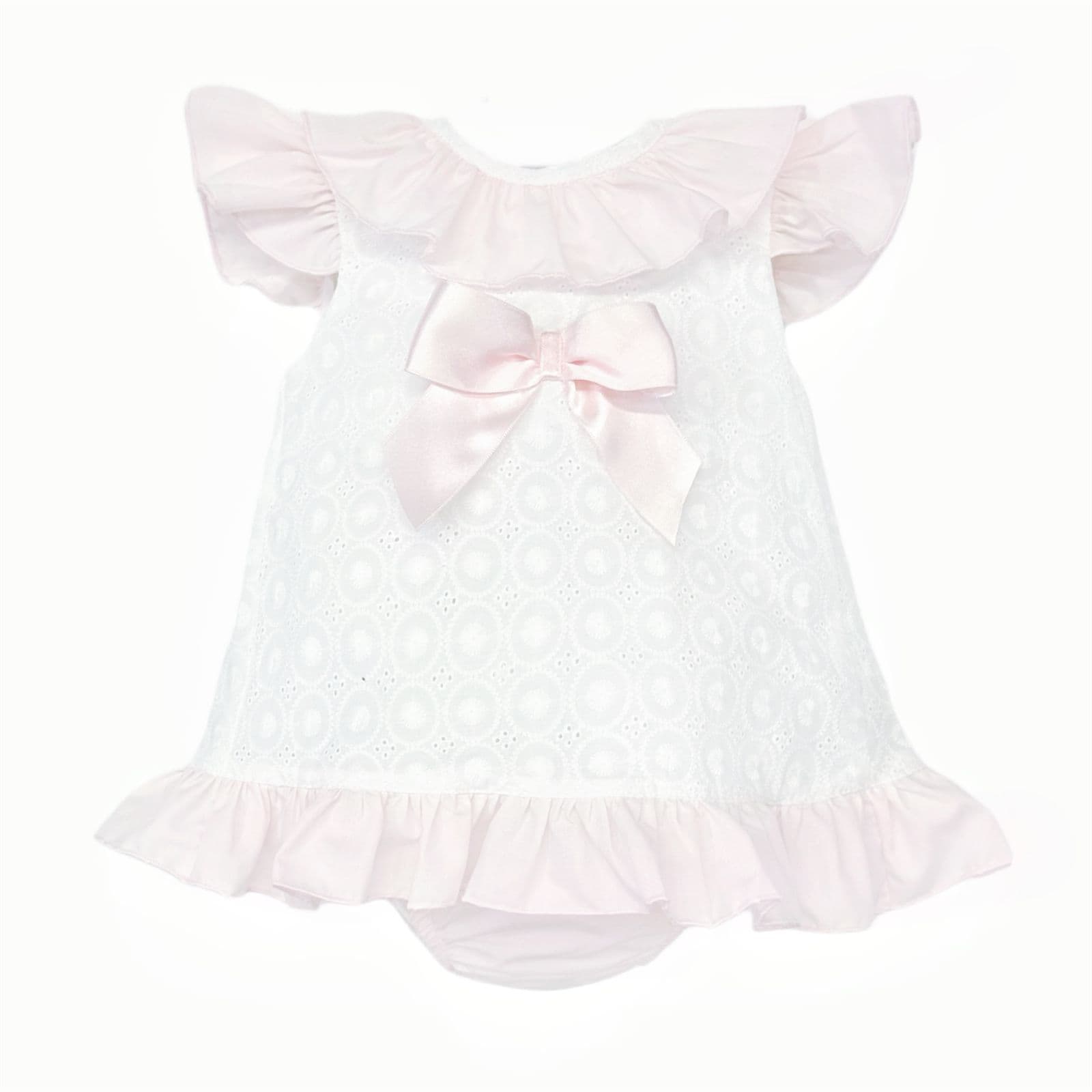Baby Girl White Cotton Embroidery Open Back Dress with Pants "MYD25053"