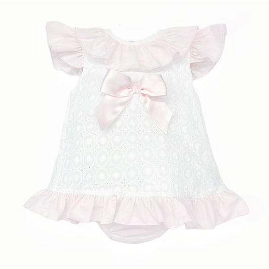 Baby Girl White Cotton Embroidery Open Back Dress with Pants "MYD25053"