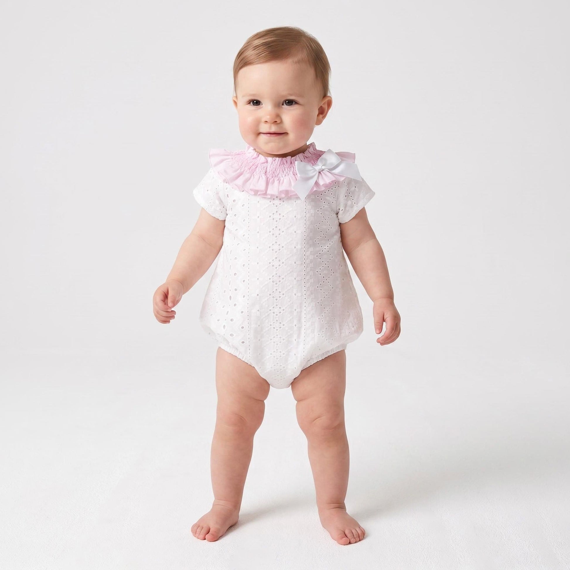Baby Girl White Embroidery Frilly Collar Romper "MYD26003"