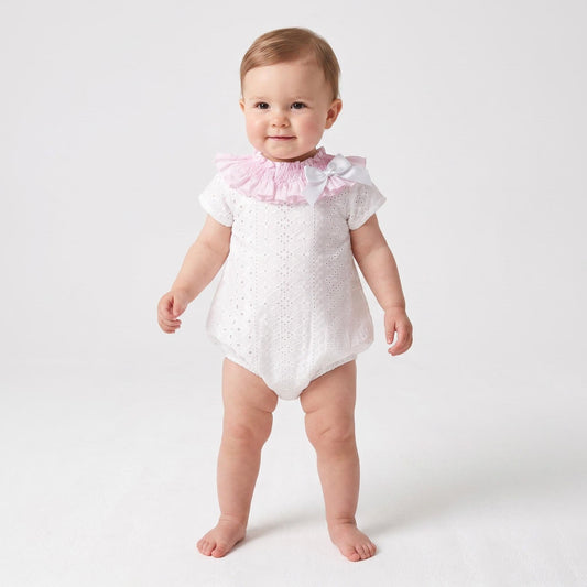 Baby Girl White Embroidery Frilly Collar Romper "MYD26003"