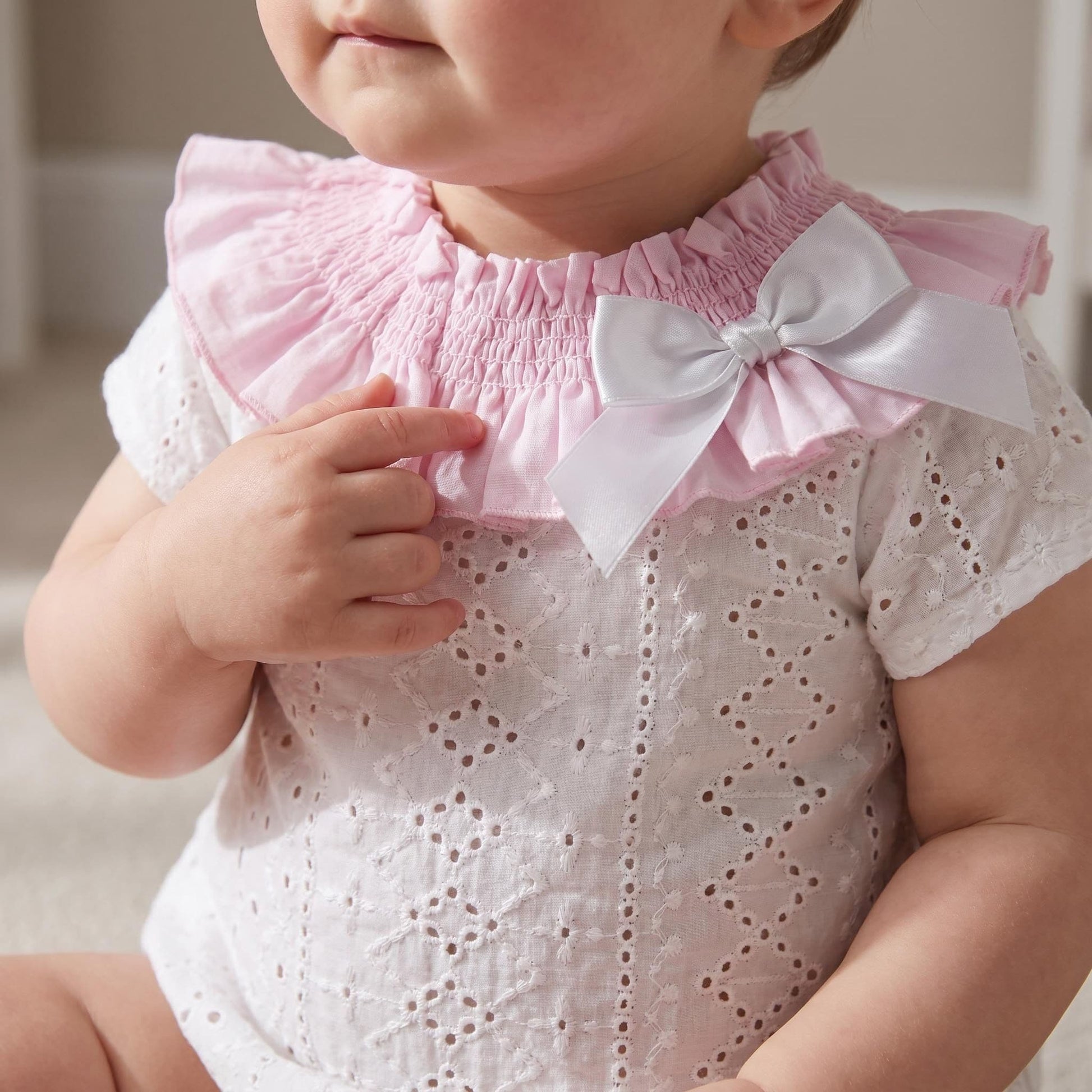 Baby Girl White Embroidery Frilly Collar Romper "MYD26003"