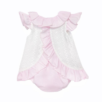 Baby Girl White Embroidery Frilly Dress with Pants "MYD26004"