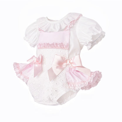 Baby Girl White Embroidery Frilly Romper with Shirt "MYD26002"