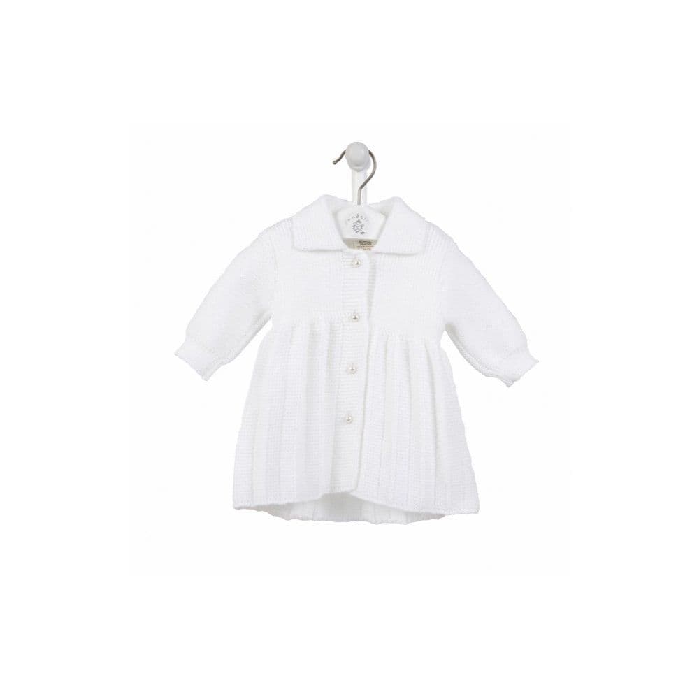 Baby Girl White Knitted Coat with Pearl Buttons "A4043 W"